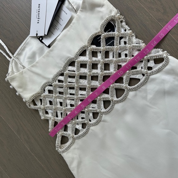 Retrofete SOLENE White Dress Cut Out Pearl Crystal Embellished XS X-SMALL - Picture 10 of 14